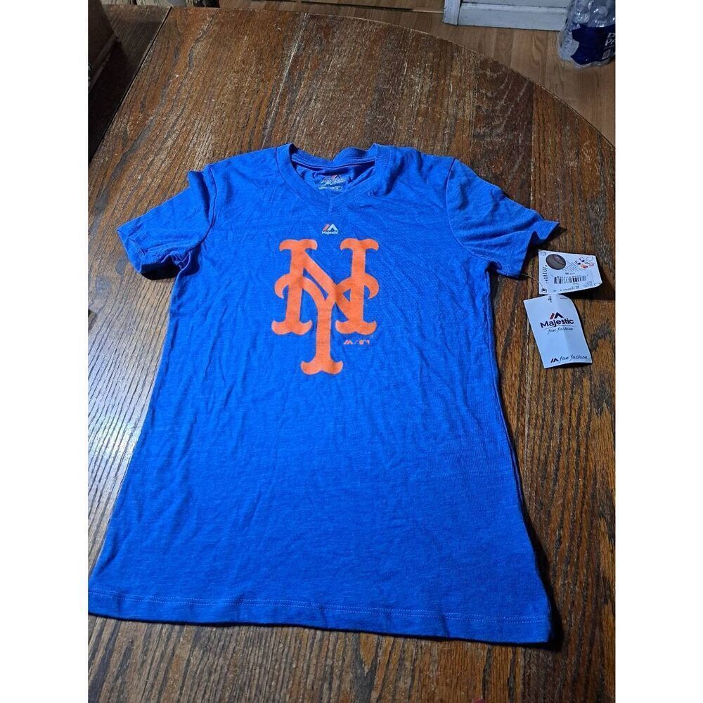 New Youth Large Majestic Fan Fashion New York Mets Short Sleeve VNeck Tee Tshirt